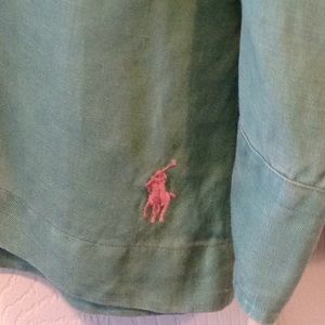 Green linen long sleeve button down Polo
